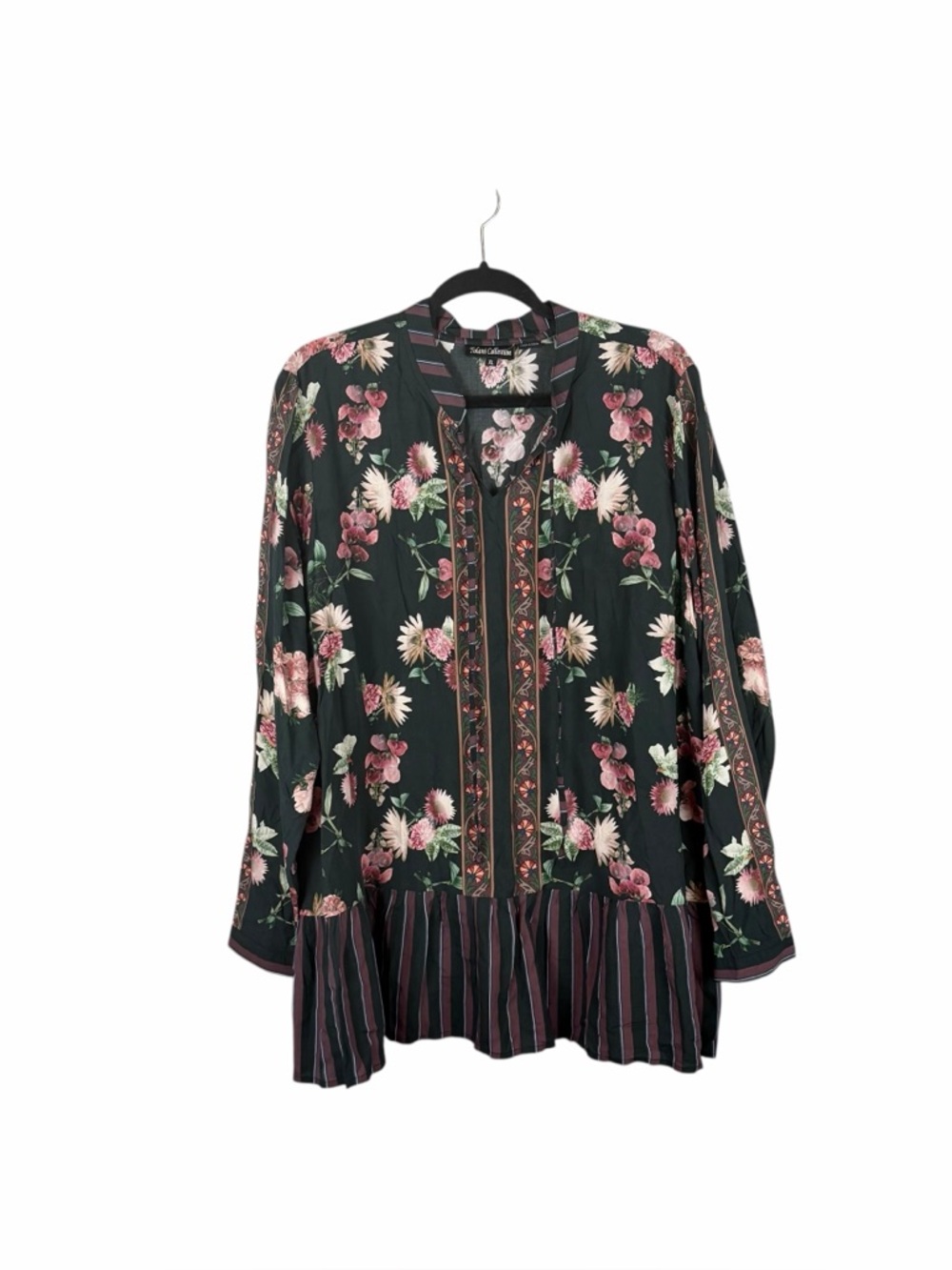 Tolani Collection Floral Boho Tunic Blouse Modal Peplum Hem Size XL